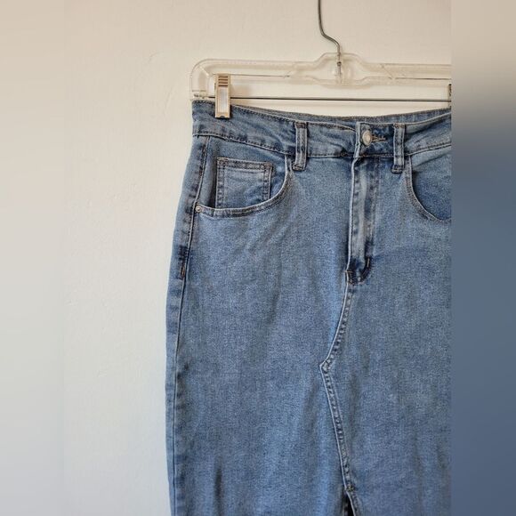 Midi Length Denim Jean Skirt Below Knee Modest Teacher American Y2K 90s Medium - Picture 2 of 9